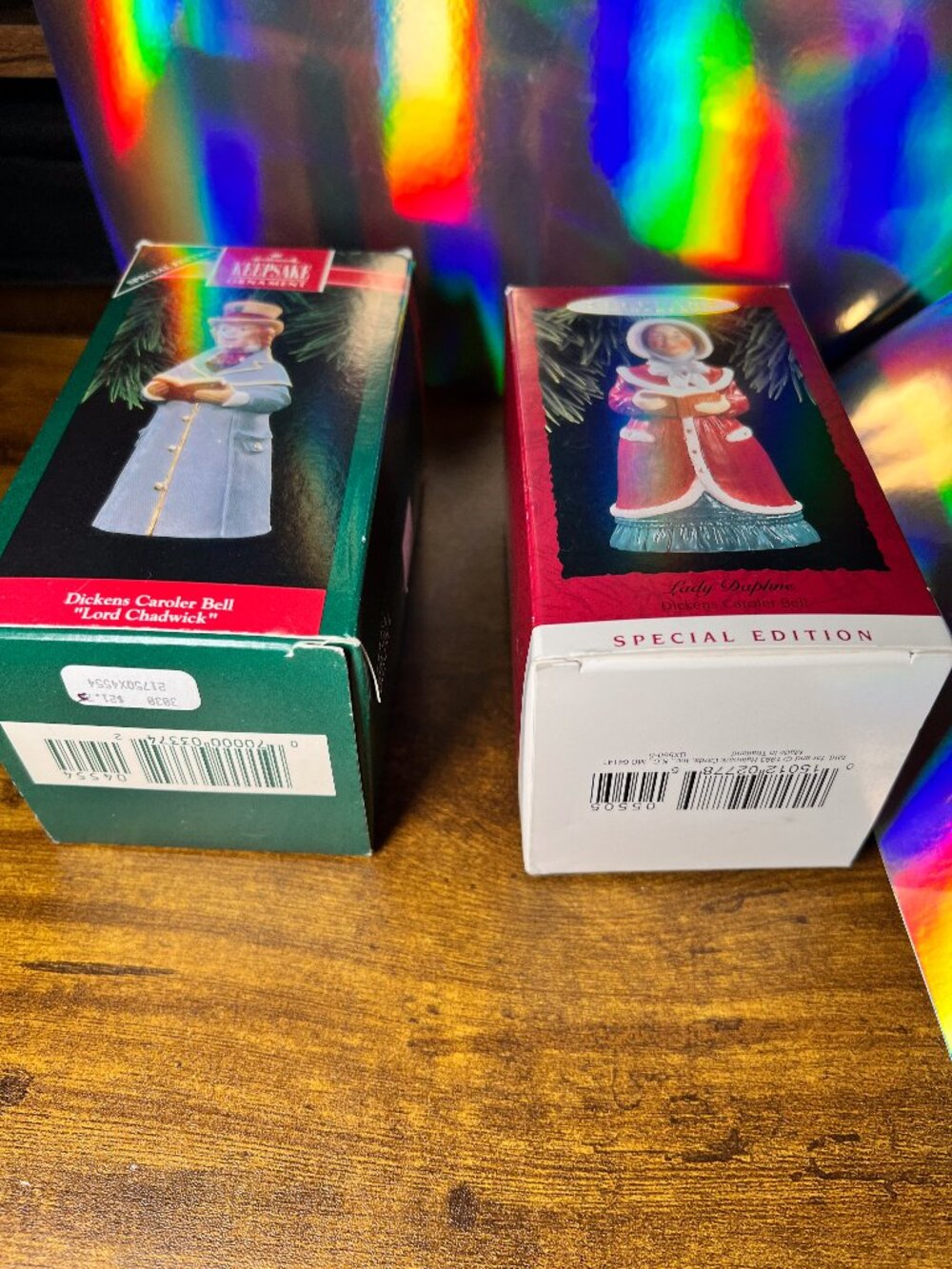2 Dickens Carolers Bells Early 90s - Lord Chadwick and Lady Daphne. Hallmark.